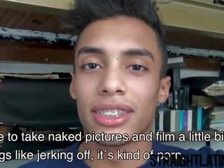 Cute young Latino has his first gay sex film